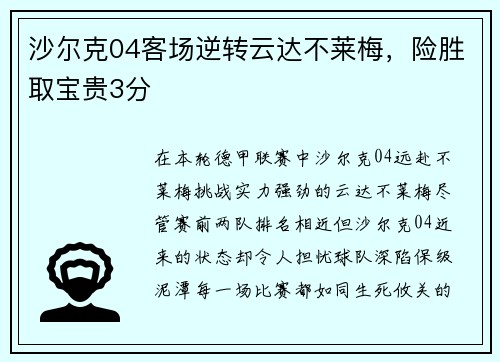 沙尔克04客场逆转云达不莱梅,险胜取宝贵3分 沙尔克04客场逆转云达不莱梅,险胜取宝贵3分